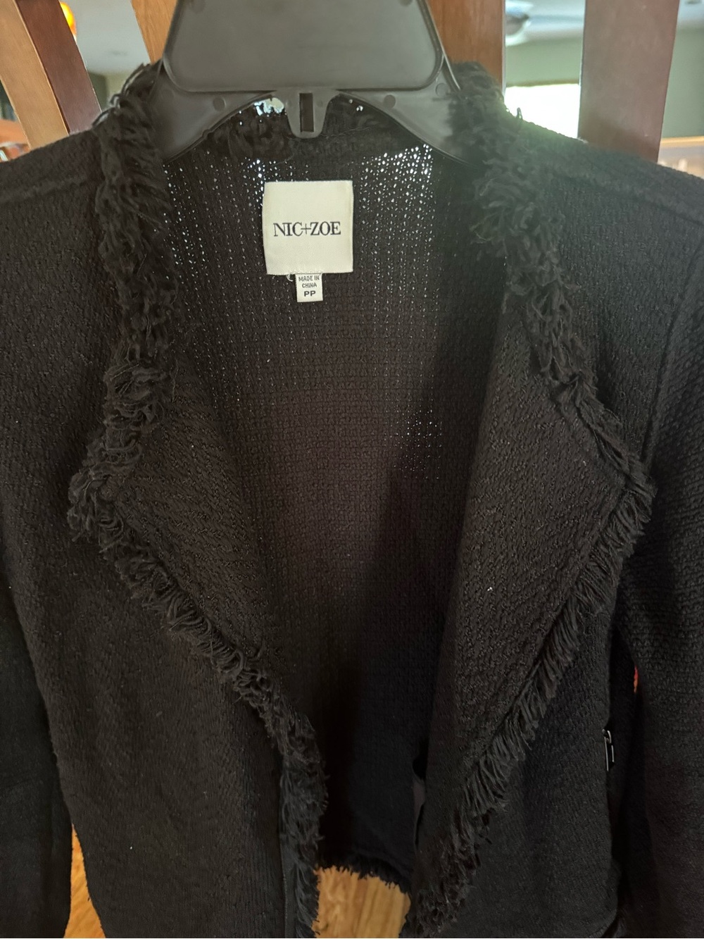 NIC+ZOE Black Fringe Open-Front Cardigan